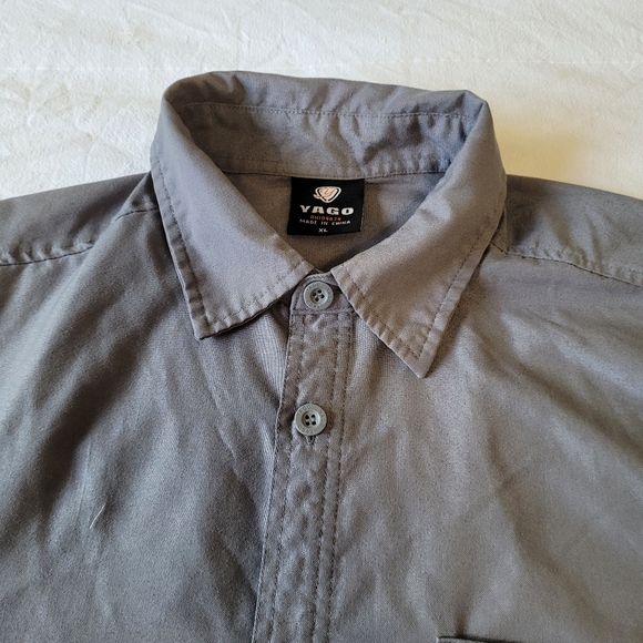 YAGO Men's Casual Short Sleeve Button Up Shirt Slate Gray XL Work Shirt Mechanic - Picture 3 of 6